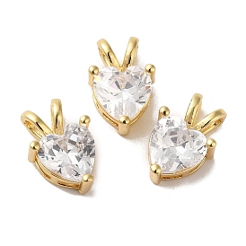 Rack Plating Brass Pave Cubic Zirconia Charms, Lead Free & Cadmium Free, Real 18K Gold Plated, Long-Lasting Plated, Heart Charm