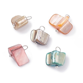 Natural Shell Charms, with Platinum Tone Brass Findings, Dyed