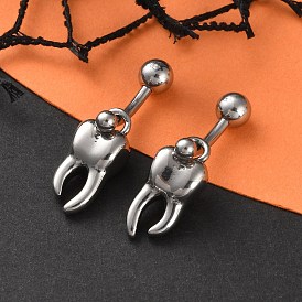 Tooth 316 Surgical Stainless Steel Dangle Belly Button Rings, Piercing Navel Rings, Barbell Body Jewelry for Women