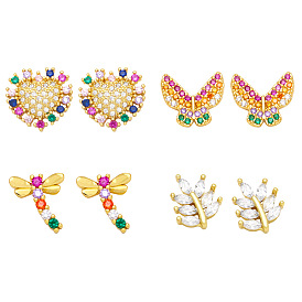 Cute Butterfly Dragonfly Heart Colorful Zircon Earrings for Women