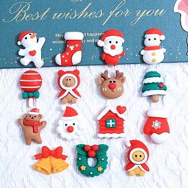 Christmas Series Opaque Resin Decoden Cabochons, Santa Claus/Christmas Wreath/Bear/Glove/House/Bell/Snowman