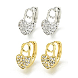 Brass Hoop Earrings, with Clear Cubic Zirconia, Heart