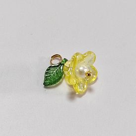 Pendentifs acryliques, breloques en forme de fleur avec des accessoires en laiton, or