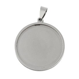 201 Stainless Steel Pendant Cabochon Settings, Flat Round Charms