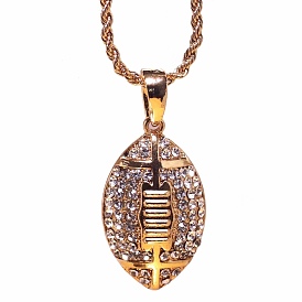 Collier pendentif rugby strass cristal, bijoux en alliage pour hommes femmes
