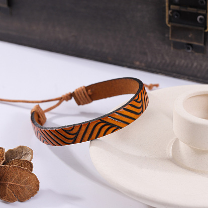 Браслеты из искусственной кожи с этническим принтом, плетеные из шнура., регулируемые браслеты для женщин мужчин