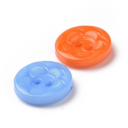 Acrylic Sewing Buttons for Clothes Design, Plastic Shirt Buttons, 2-Hole, Dyed, Flat Round with Flower Pattern