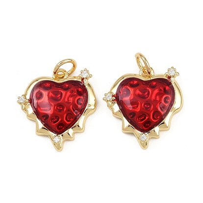 Латунные подвески с эмалью из кубических цирконий, сердце прелести, с прыжковых колец, стойки покрытие, реальный 18 k позолоченный, без свинца и без кадмия, долговечный