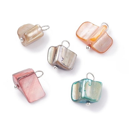 Natural Shell Charms, with Platinum Tone Brass Findings, Dyed