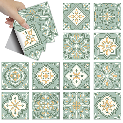 Autocollants imperméables de tuile de pvc, pour cuisine salle de bain carrelage mural étanche, carré avec motif de fleurs
