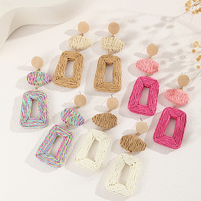 Серьги-гвоздики из сплава рафии в богемном стиле, трапециевидные, золотой свет