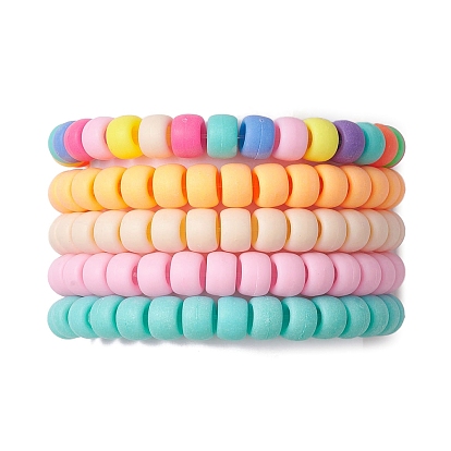 Rondelle Opaque & Frosted Acrylic Beaded Stretch Bracelet Sets, Stackable Bracelets for Women