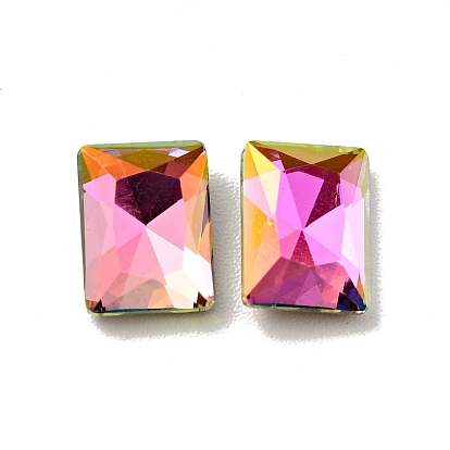 K9 Glass Rhinestone Cabochons, Flat Back & Back Plated, Faceted, Rectangle