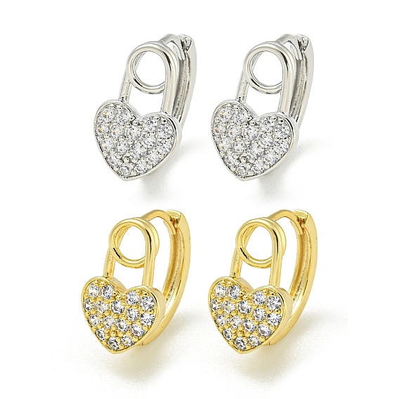 Латунные серьги обруча, с четким кубического циркония, сердце