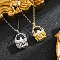 Brass Pave Clear Cubic Zirconia Basket with Imitation Pearl Pendant 201 Stainless Steel Cable Chain Necklaces for Women, Ion Plating(IP), White