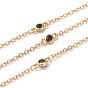 Brass Cable Chains, Soldered, Flat Oval, with Black Glass Rhinestone and Spool, Long-Lasting Plated, Real 18K Gold Plated