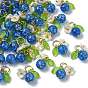 50Pcs Glass & ABS Plastic Imitation Pearl Flower Pendants, with Brass Findings, Golden