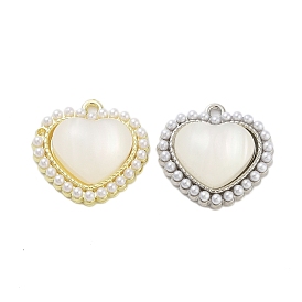 Rack Plating Alloy Resin Pendants, Heart Charms with ABS Imitation Pearl