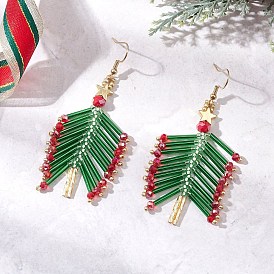 Серьги-подвески в виде елки из стеклянных бусинок, с 304 фурнитурой для сережек из нержавеющей стали