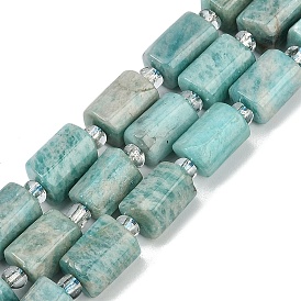 Natural Amazonite Beads Strands, Faceted, Column, with Seed Beads