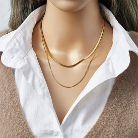 Double-layered Retro Snake Chain Titanium Steel Necklace with Minimalist Luxury and Cold-tone Style