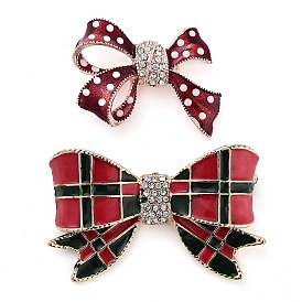 Zinc Alloy Crystal Rhinestone Bowknot Brooches, Enamel Pins for Women, FireBrick