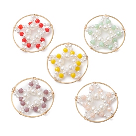 Стеклянные подвески, с бусинами из ракушечного жемчуга и золотыми латунными кольцами, плоские круглые со звездой