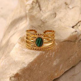 Peacock Stone Open Ring for Women - Fashionable 18K Gold Plated Natural Gemstone Jewelry