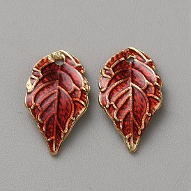 Alloy Enamel Pendants, Light Gold, Leaf
