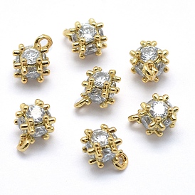 Brass Charms, with Cubic Zirconia, Lead Free & Cadmium Free & Nickel Free, Round, Real 18K Gold Plated