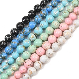 Synthetic Turquoise and Sea Shell Assembled Graduated Beads Strands, Dyed, Smooth Round
