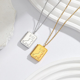 304 Stainless Steel Rectangle with Dog Magnetic Photo Locket Pendant Necklaces for Women