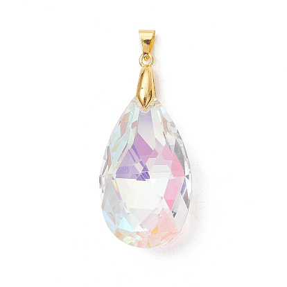 Подвески из латуни и стекла, слезинки, AB цвет, граненые, граненые