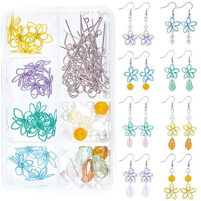 Kits para hacer aretes de flores DIY, incluir cabujones acrílicos, alambre de hierro envuelto colgantes, Perlas de vidrio, ganchos y fornituras para pendientes de latón
