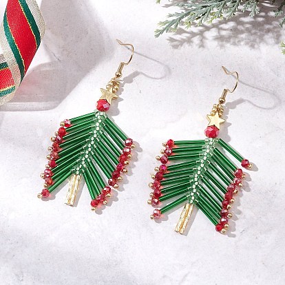 Серьги-подвески в виде елки из стеклянных бусинок, с 304 фурнитурой для сережек из нержавеющей стали