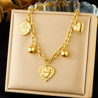 Колье с подвесками в форме сердца из нержавеющей стали для женщин