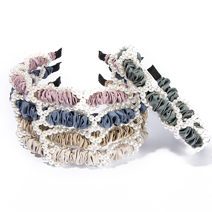 Ткань ленты для волос, с имитацией жемчуга, резинки для волос для женщин девочек