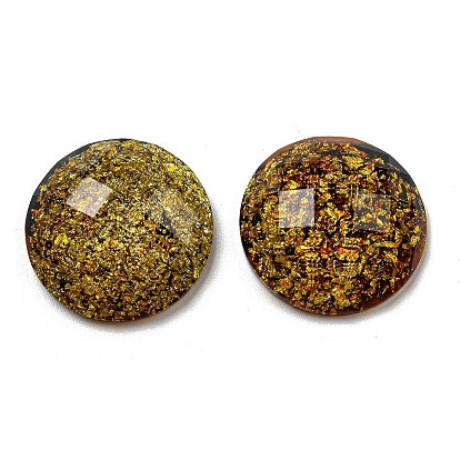 Transparent Epoxy Resin Cabochons, with Gold Foils, Faceted, Half Round