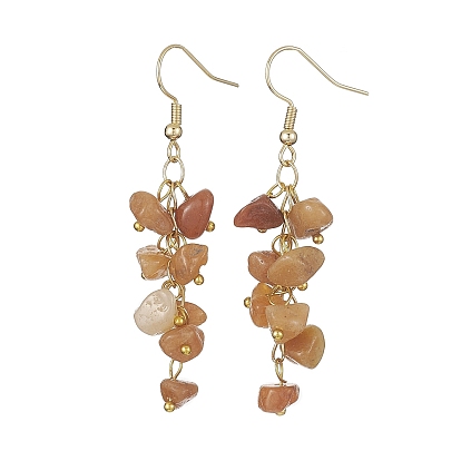 8 Pair 8 Style Natural & Synthetic Mixed Gemstone Chips Dangle Earrings Set, Golden 304 Stainless Steel Cluster Earrings
