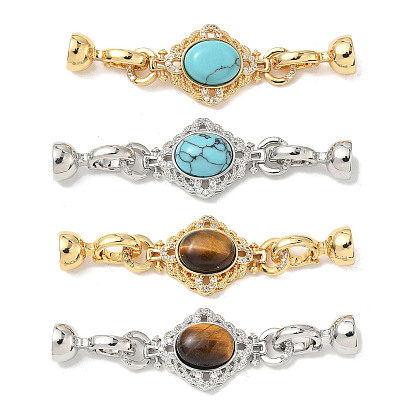 Латунное микропейв, прозрачный кубический цирконий, складные застежки, без кадмия, без никеля и без свинца, с натуральным тигровым глазом/синтетической бирюзой, ромб