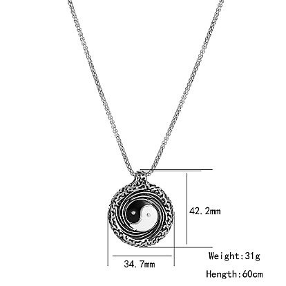 Stainless Steel Enamel Pendant Necklaces for Men, Antique Silver