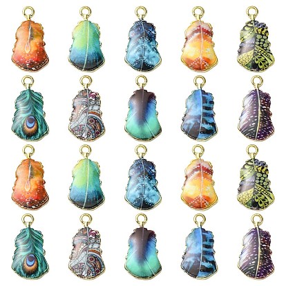 30шт 10 стили подвески из сплава с гальванопокрытием, напечатанный, без свинца, без кадмии и без никеля, очарование листа, золотой свет