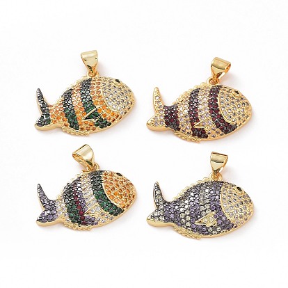 Латунные микропаве прозрачные подвески с фианитом, без кадмия и без свинца, рыба