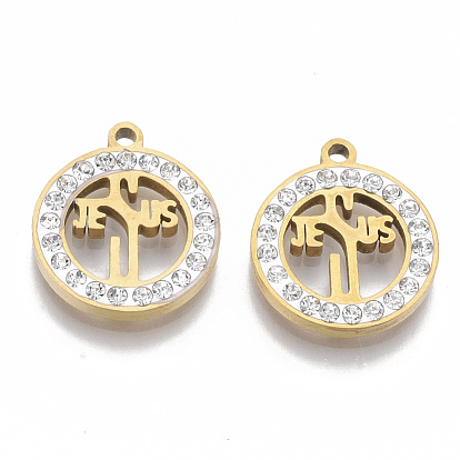 Pendentifs en acier inoxydable, pour Pâques, avec strass cristal argile polymère, rond et plat avec Jésus