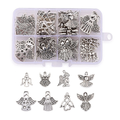 80Pcs 8 Styles Tibetan Style Alloy Pendants, Praying Angel, Cadmium Free & Lead Free