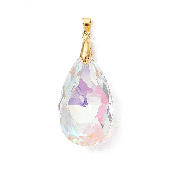 Подвески из латуни и стекла, слезинки, AB цвет, граненые, граненые