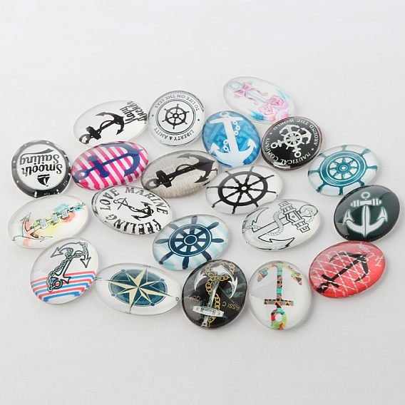 Nautical Anchor & Helm Theme Ornaments Glass Oval Flatback Cabochons
