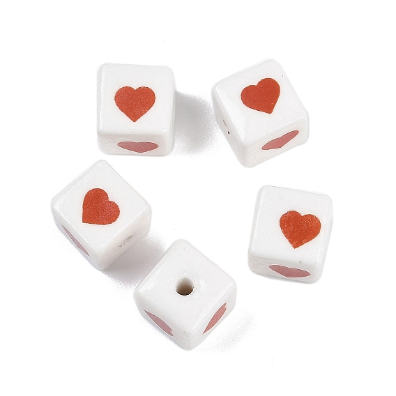 Фарфоровые бусы, квадрат с сердцем
