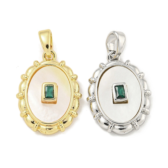 Латунь с кубическим цирконием и подвесками в виде ракушек, без кадмия, без никеля и без свинца, овальные, зелёные