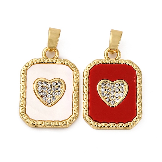 Латунные микро проложить кубического циркония подвески, сердце, с белой оболочкой/красной смоляной доской, долговечный, без кадмия и без свинца, стойки покрытие